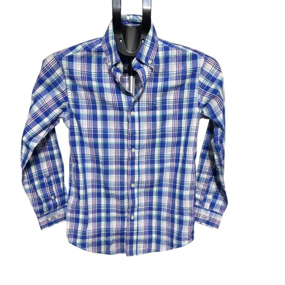 IZOD Plaid Button Down Long Sleeve Top blue/pink/green Size M 10/12 - Picture 1 of 6